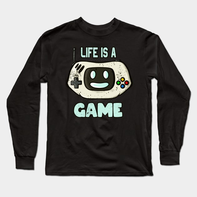 Life Is A Game Cartoon Gaming Console Face Long Sleeve T-Shirt by Foxxy Merch